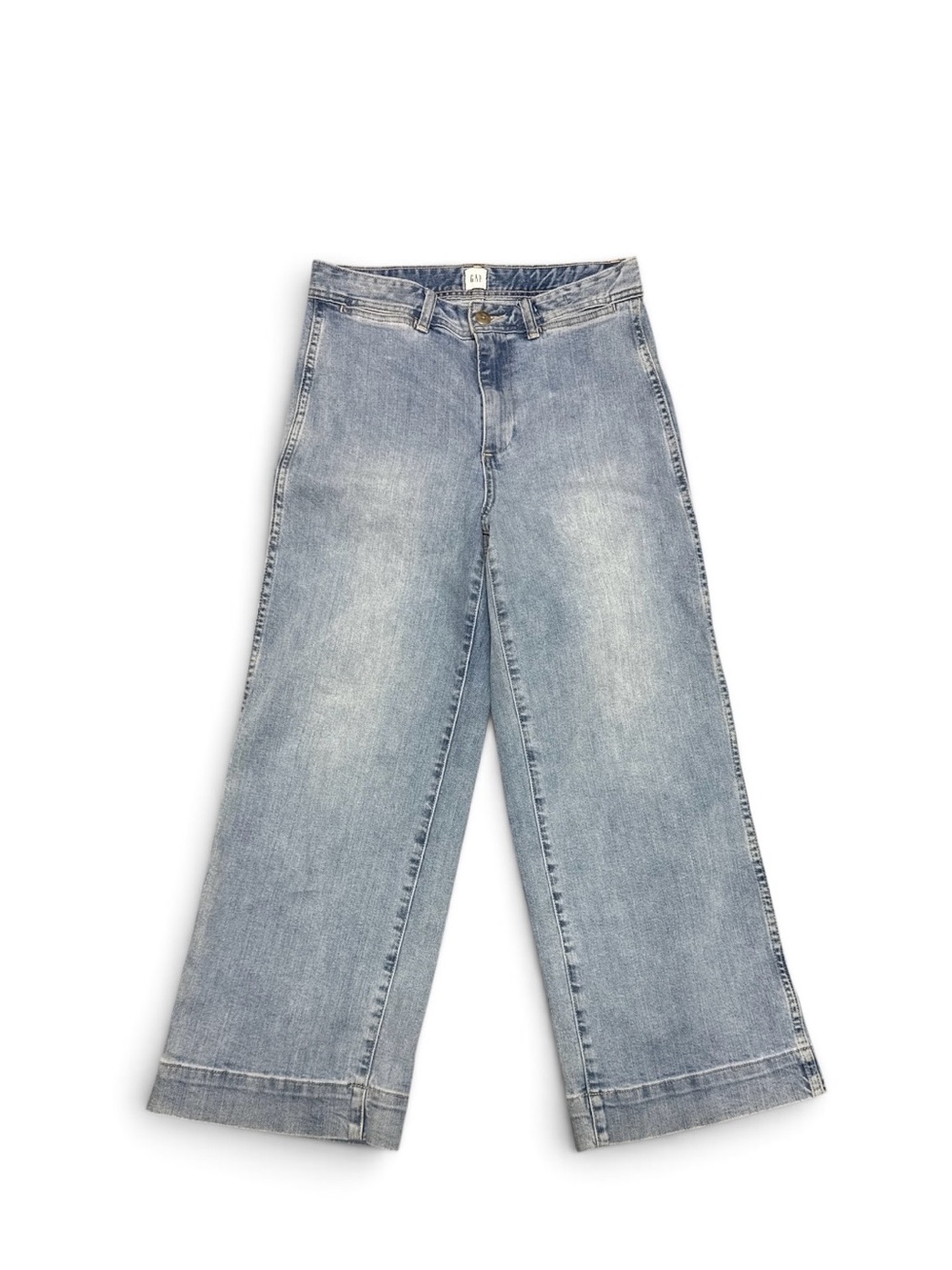 High Rise Light Blue Wide Leg Crop Jeans Size 6/28 Juniors Women Denim Y2K
